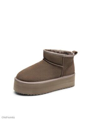 Women's Suede Platform Ankle Snow Boots Faux Fur Lined Anti-Slip
